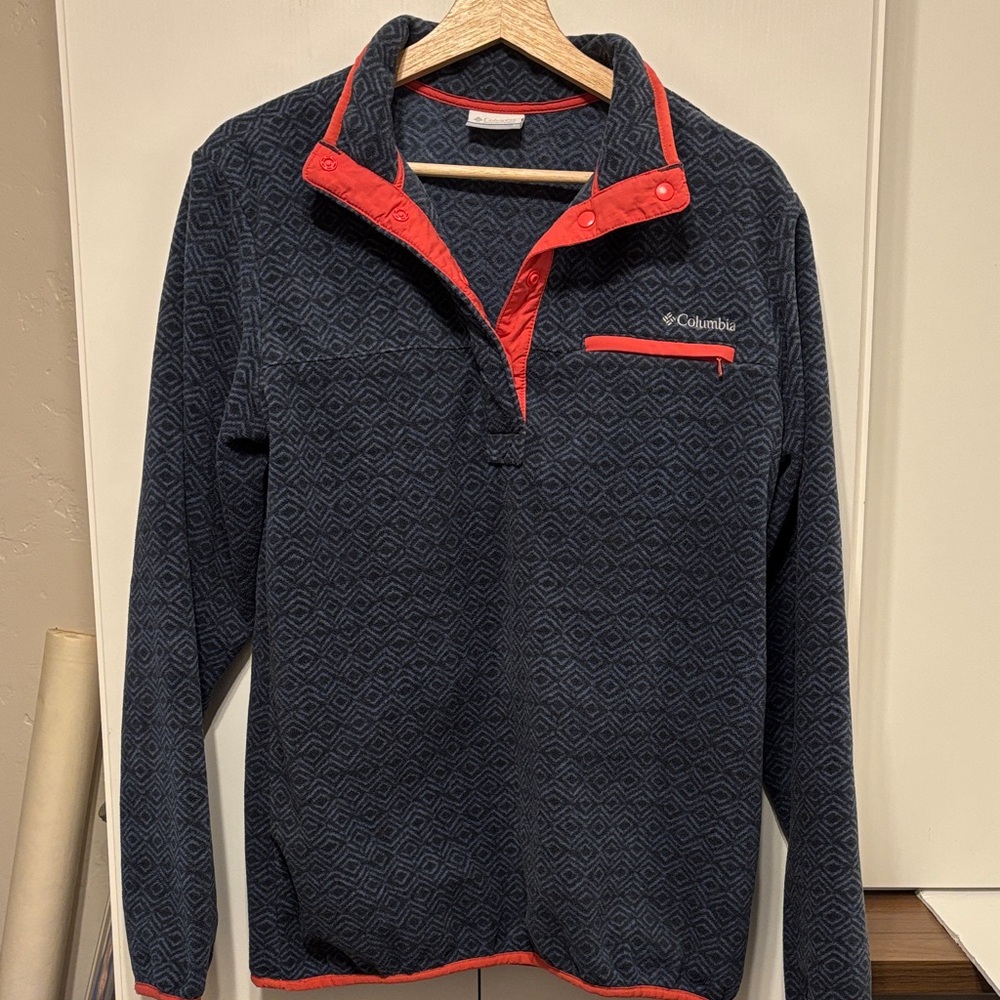 Columbia Dark Blue and Red Quarter-Snap Fleece - L